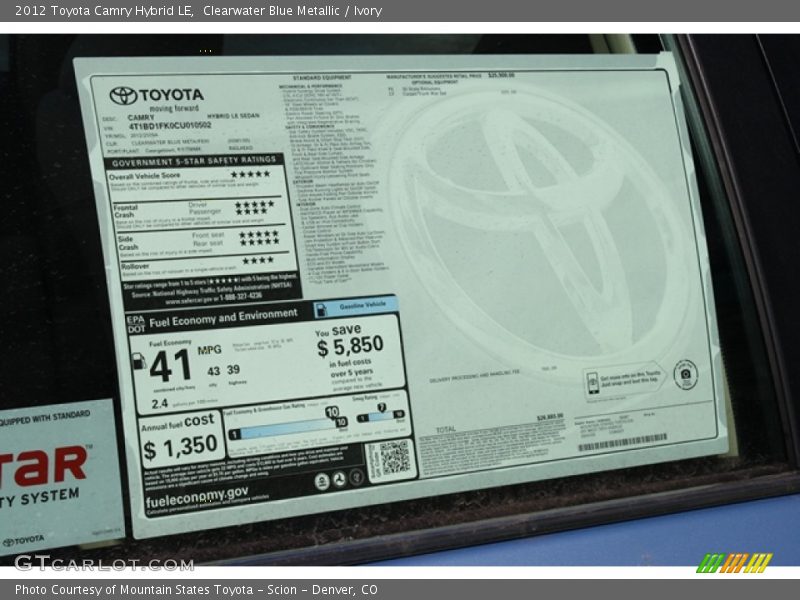  2012 Camry Hybrid LE Window Sticker