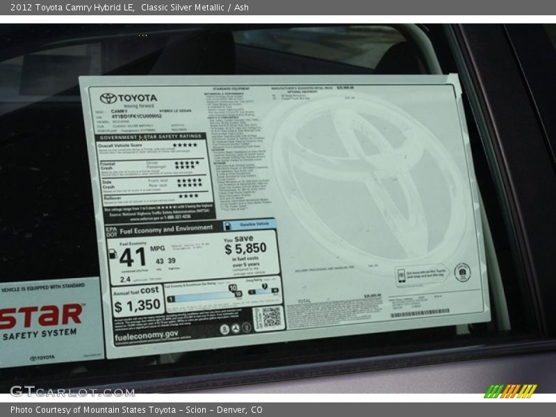  2012 Camry Hybrid LE Window Sticker