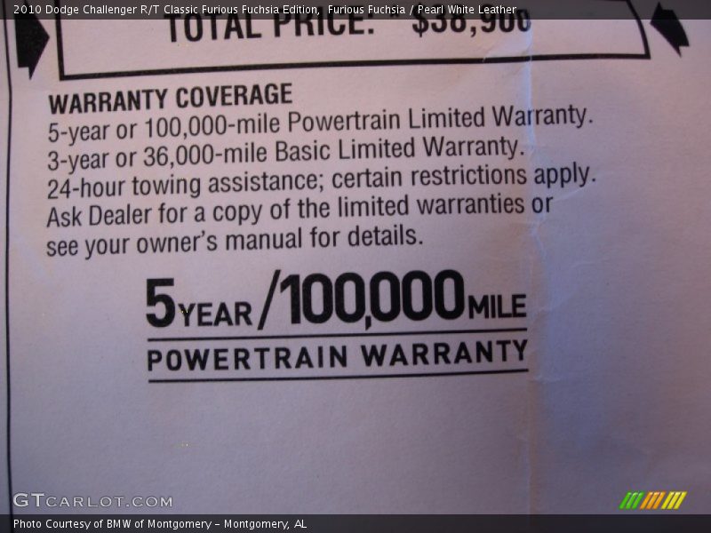  2010 Challenger R/T Classic Furious Fuchsia Edition Window Sticker