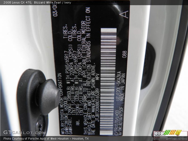 Blizzard White Pearl / Ivory 2008 Lexus GX 470