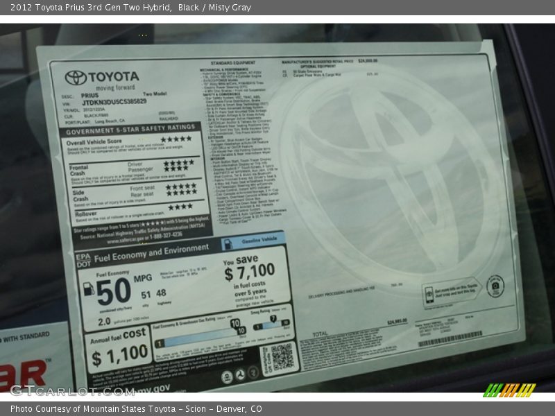 Black / Misty Gray 2012 Toyota Prius 3rd Gen Two Hybrid