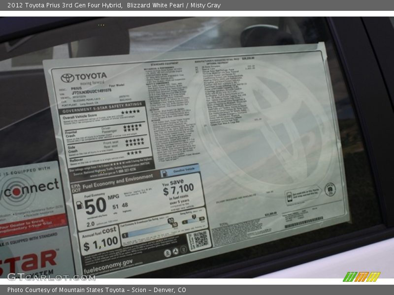 Blizzard White Pearl / Misty Gray 2012 Toyota Prius 3rd Gen Four Hybrid