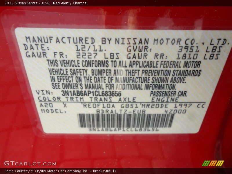 Red Alert / Charcoal 2012 Nissan Sentra 2.0 SR