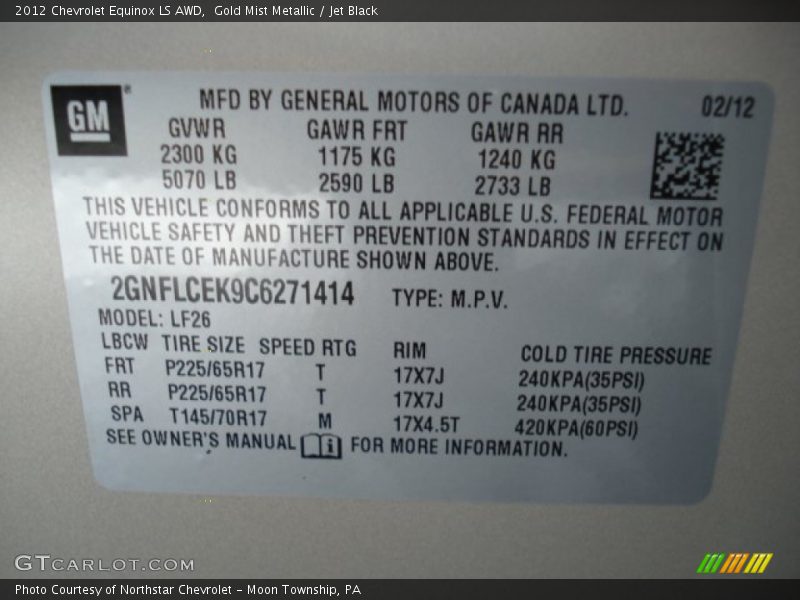 Gold Mist Metallic / Jet Black 2012 Chevrolet Equinox LS AWD