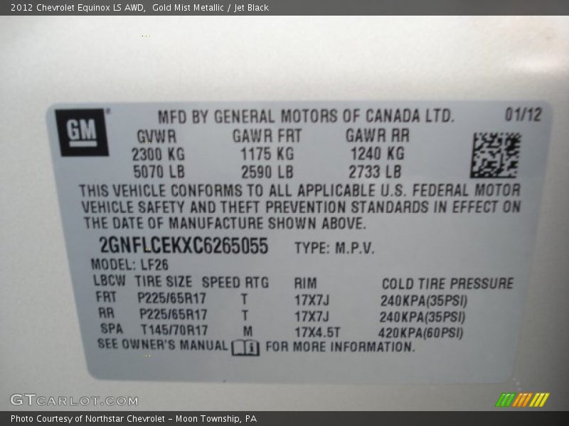 Gold Mist Metallic / Jet Black 2012 Chevrolet Equinox LS AWD
