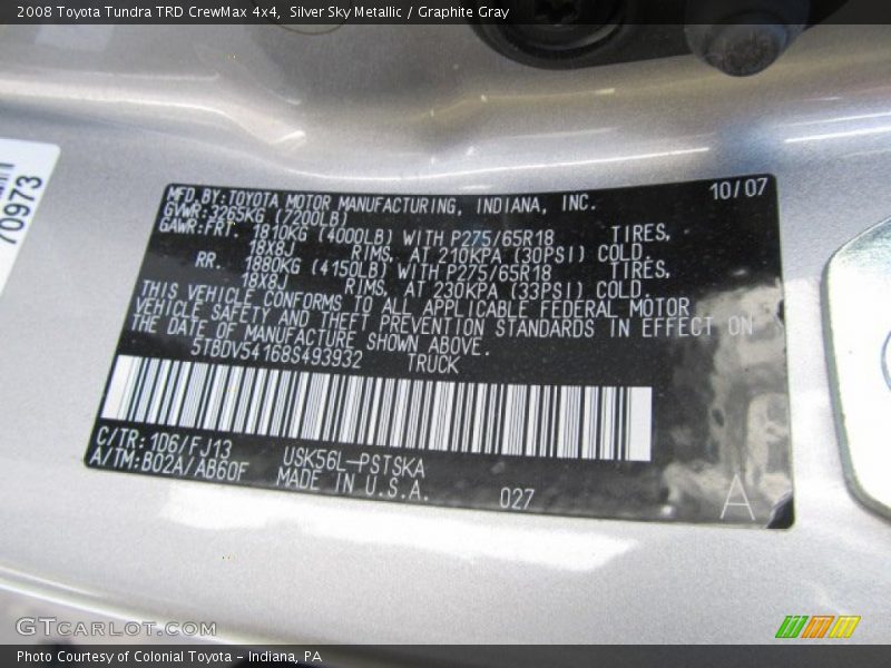 Silver Sky Metallic / Graphite Gray 2008 Toyota Tundra TRD CrewMax 4x4