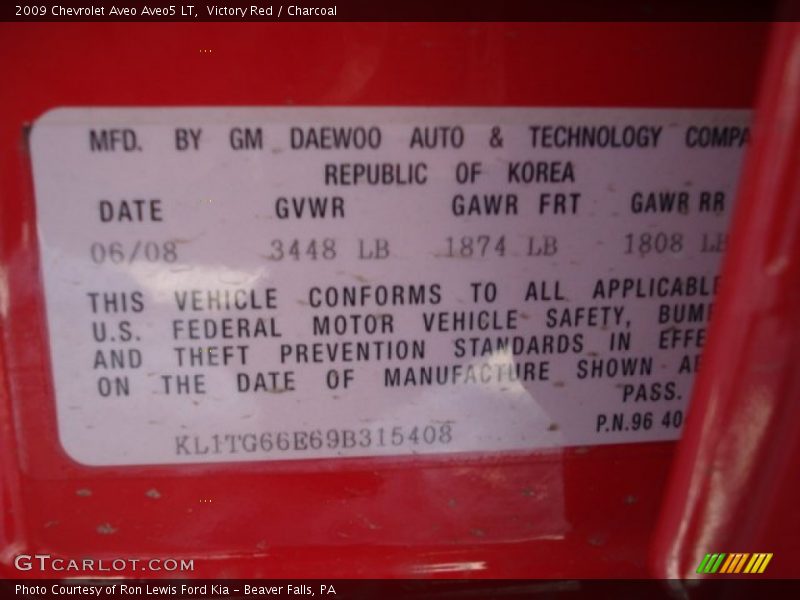 Victory Red / Charcoal 2009 Chevrolet Aveo Aveo5 LT