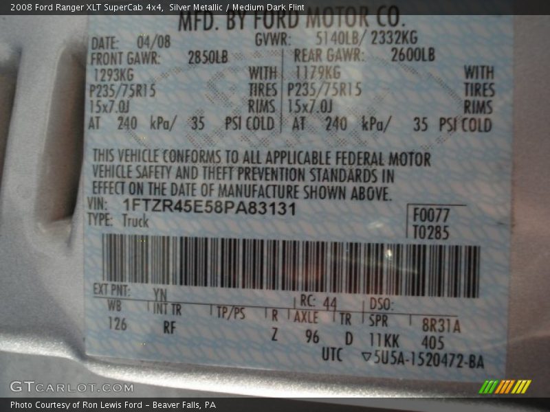 Silver Metallic / Medium Dark Flint 2008 Ford Ranger XLT SuperCab 4x4