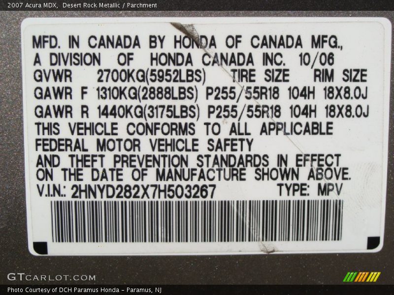 Desert Rock Metallic / Parchment 2007 Acura MDX