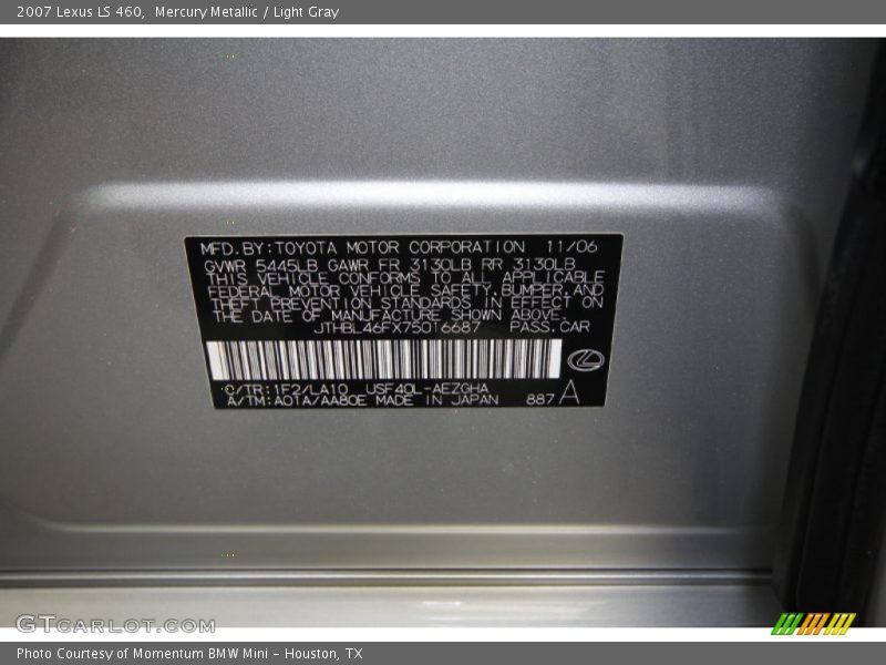 Mercury Metallic / Light Gray 2007 Lexus LS 460
