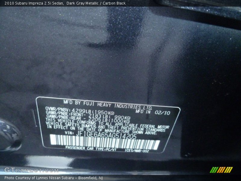 Dark Gray Metallic / Carbon Black 2010 Subaru Impreza 2.5i Sedan