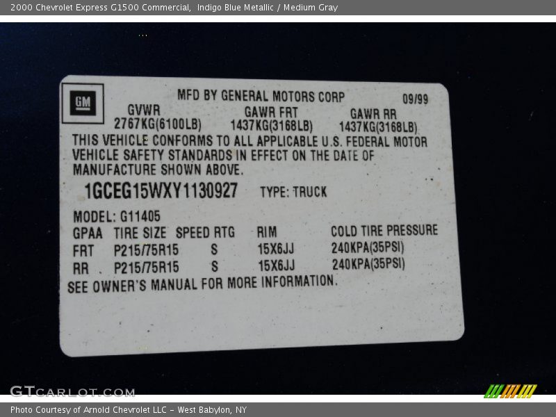 Indigo Blue Metallic / Medium Gray 2000 Chevrolet Express G1500 Commercial
