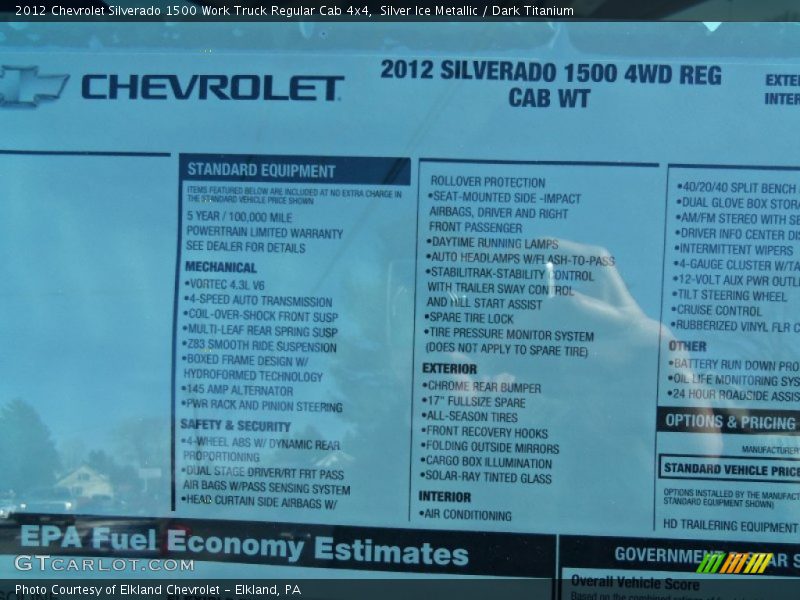Silver Ice Metallic / Dark Titanium 2012 Chevrolet Silverado 1500 Work Truck Regular Cab 4x4