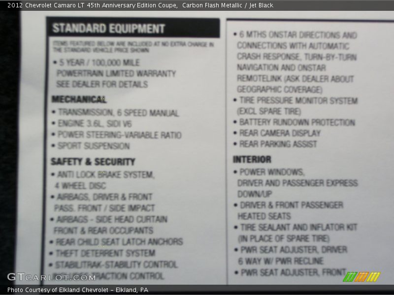 Carbon Flash Metallic / Jet Black 2012 Chevrolet Camaro LT 45th Anniversary Edition Coupe