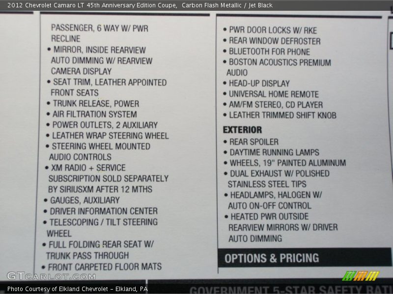 Carbon Flash Metallic / Jet Black 2012 Chevrolet Camaro LT 45th Anniversary Edition Coupe