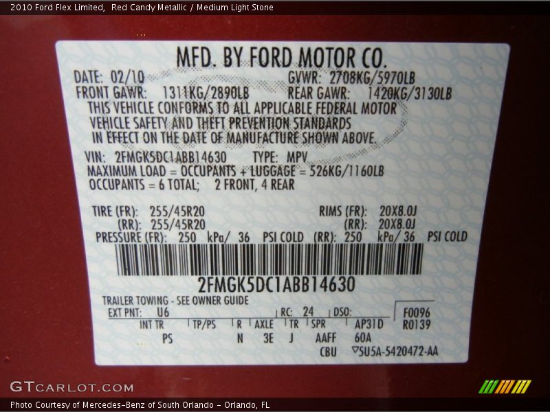 2010 Flex Limited Red Candy Metallic Color Code U6