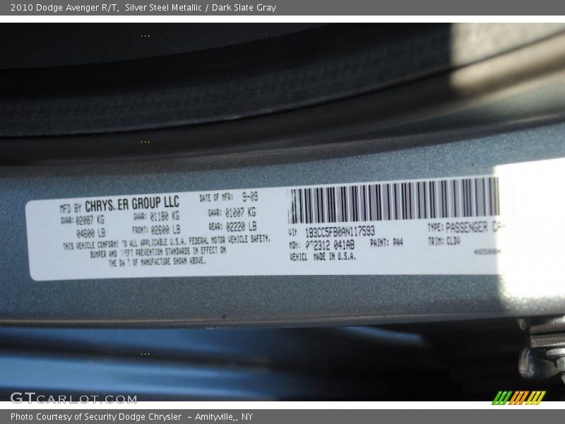 Silver Steel Metallic / Dark Slate Gray 2010 Dodge Avenger R/T