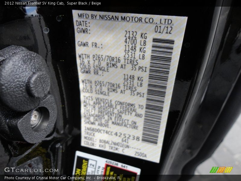 Super Black / Beige 2012 Nissan Frontier SV King Cab