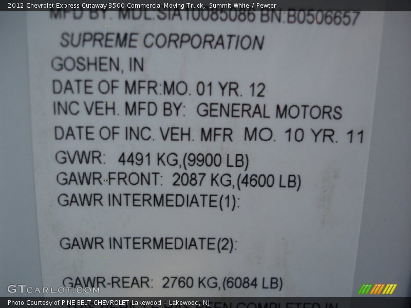 Summit White / Pewter 2012 Chevrolet Express Cutaway 3500 Commercial Moving Truck