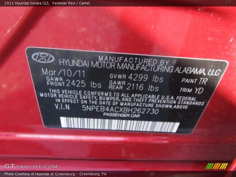 Venetian Red / Camel 2011 Hyundai Sonata GLS