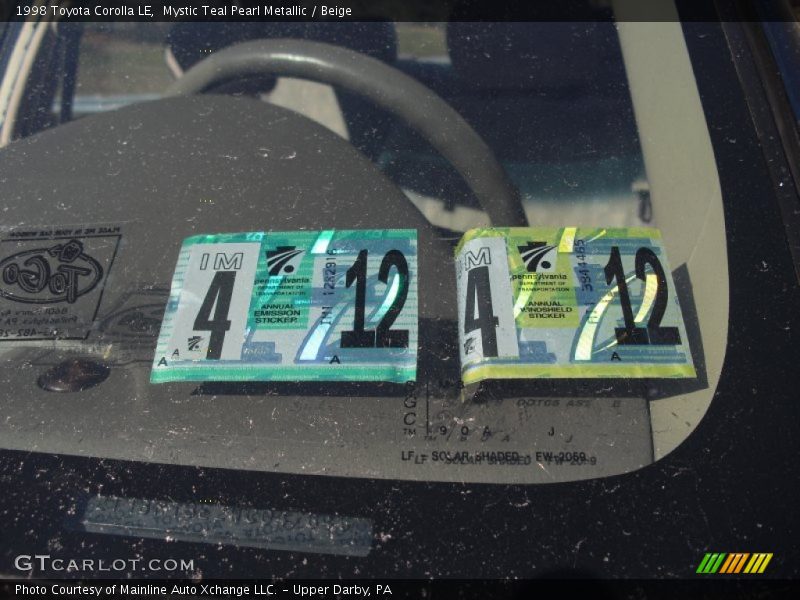 Mystic Teal Pearl Metallic / Beige 1998 Toyota Corolla LE