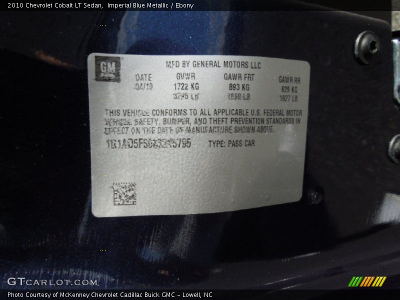 Imperial Blue Metallic / Ebony 2010 Chevrolet Cobalt LT Sedan