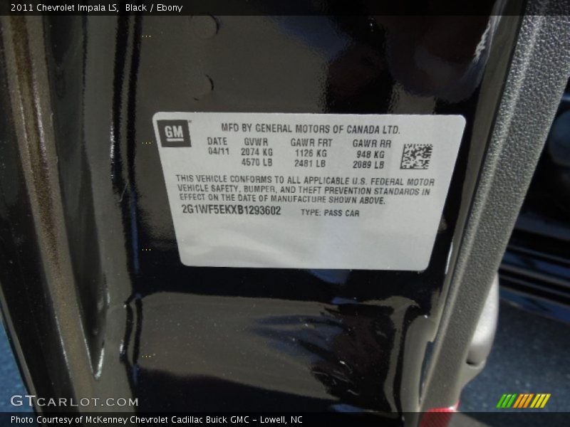 Black / Ebony 2011 Chevrolet Impala LS