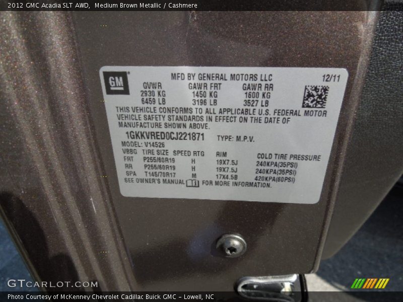 Medium Brown Metallic / Cashmere 2012 GMC Acadia SLT AWD