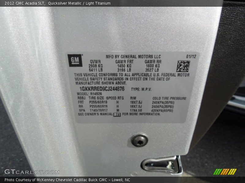 Quicksilver Metallic / Light Titanium 2012 GMC Acadia SLT
