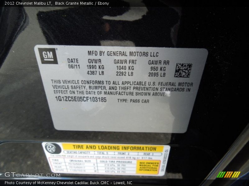 Black Granite Metallic / Ebony 2012 Chevrolet Malibu LT