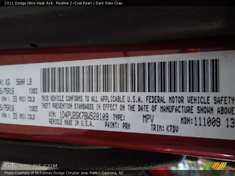 2011 Nitro Heat 4x4 Redline 2-Coat Pearl Color Code PRH