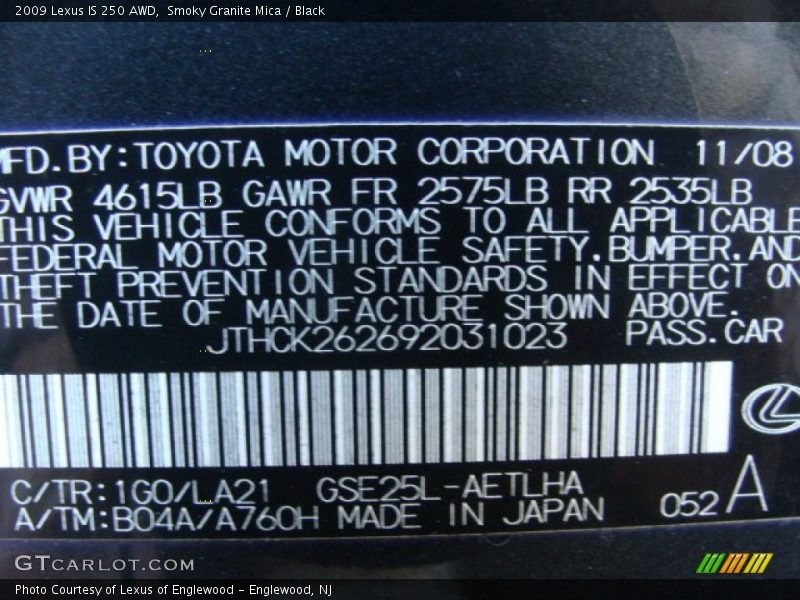 Smoky Granite Mica / Black 2009 Lexus IS 250 AWD