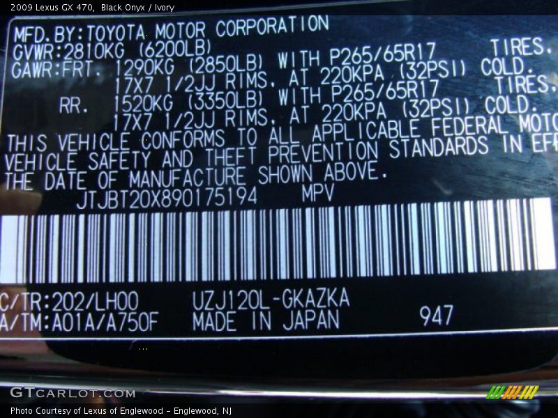 Black Onyx / Ivory 2009 Lexus GX 470