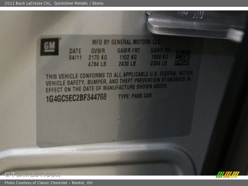 Quicksilver Metallic / Ebony 2011 Buick LaCrosse CXL