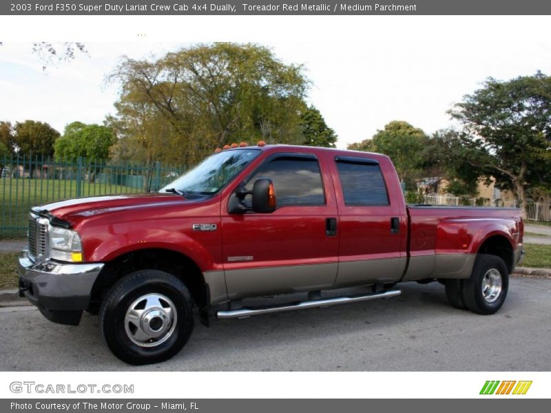 Toreador Red Metallic / Medium Parchment 2003 Ford F350 Super Duty Lariat Crew Cab 4x4 Dually