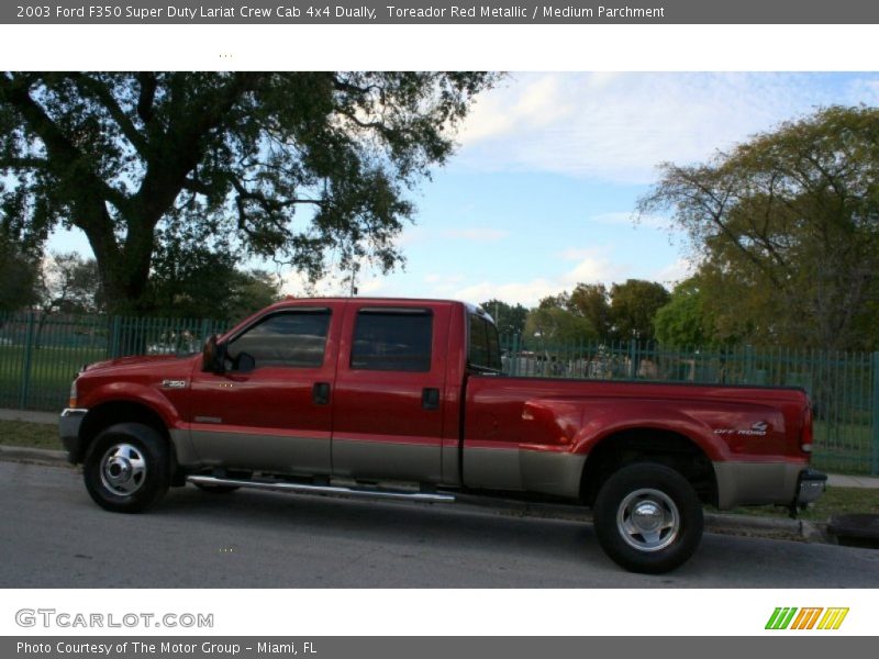Toreador Red Metallic / Medium Parchment 2003 Ford F350 Super Duty Lariat Crew Cab 4x4 Dually