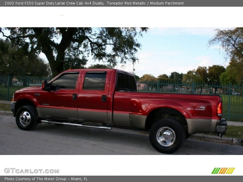 Toreador Red Metallic / Medium Parchment 2003 Ford F350 Super Duty Lariat Crew Cab 4x4 Dually