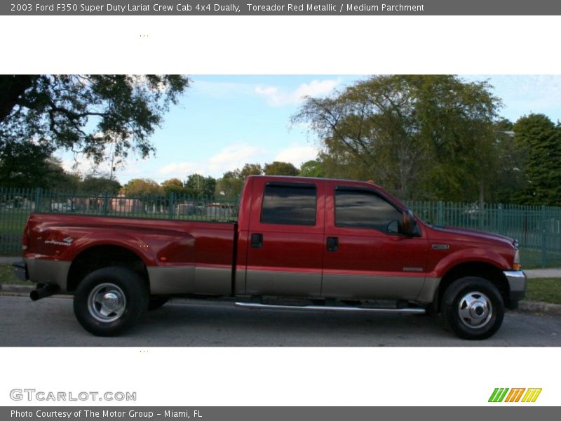 Toreador Red Metallic / Medium Parchment 2003 Ford F350 Super Duty Lariat Crew Cab 4x4 Dually