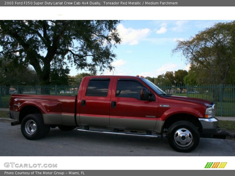 Toreador Red Metallic / Medium Parchment 2003 Ford F350 Super Duty Lariat Crew Cab 4x4 Dually