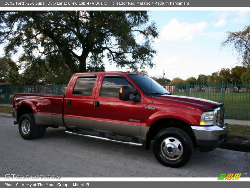 Toreador Red Metallic / Medium Parchment 2003 Ford F350 Super Duty Lariat Crew Cab 4x4 Dually