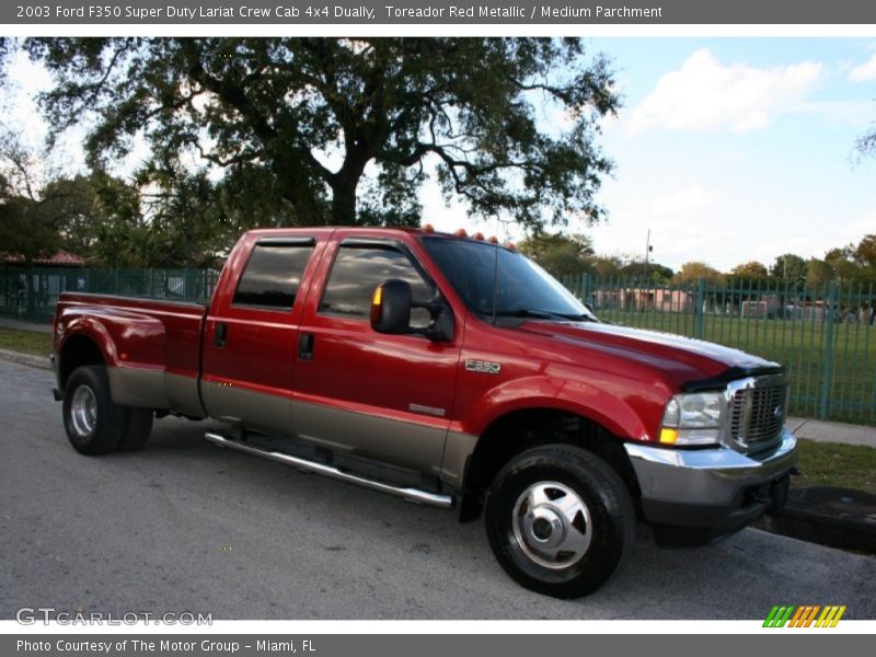 Toreador Red Metallic / Medium Parchment 2003 Ford F350 Super Duty Lariat Crew Cab 4x4 Dually