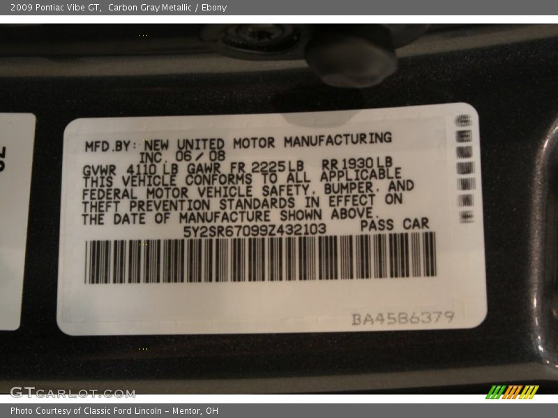 Carbon Gray Metallic / Ebony 2009 Pontiac Vibe GT
