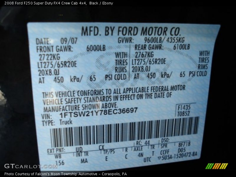 2008 F250 Super Duty FX4 Crew Cab 4x4 Black Color Code UD