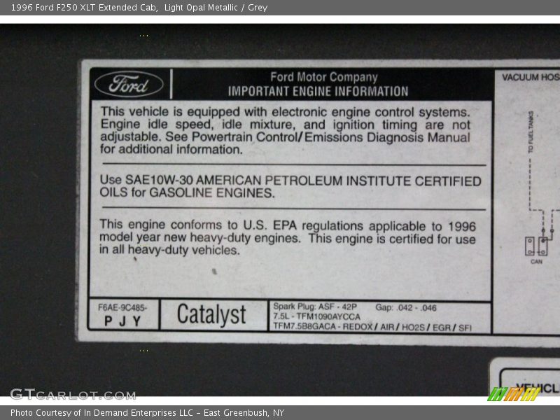 Info Tag of 1996 F250 XLT Extended Cab