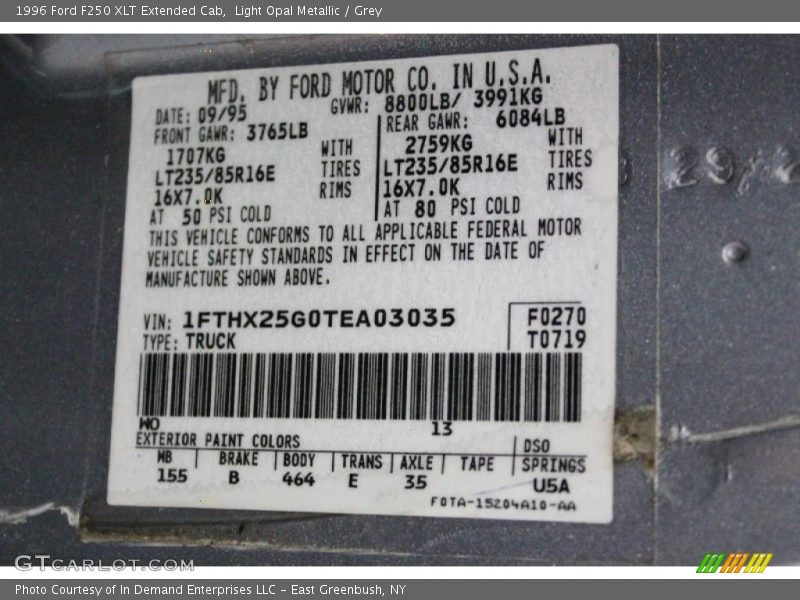 1996 F250 XLT Extended Cab Light Opal Metallic Color Code WO