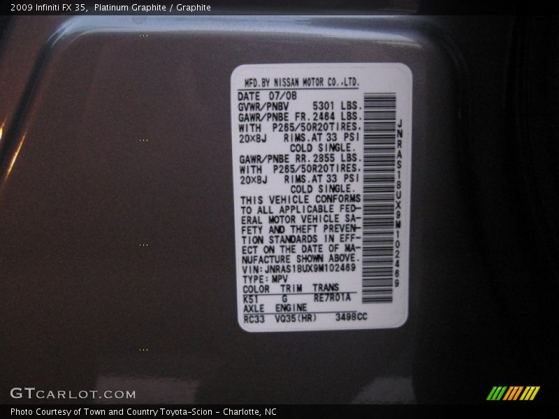 Platinum Graphite / Graphite 2009 Infiniti FX 35