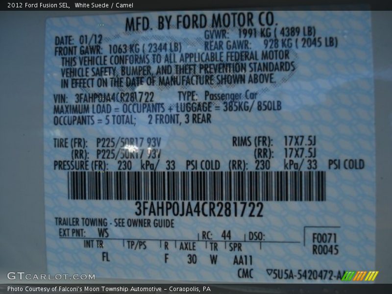 White Suede / Camel 2012 Ford Fusion SEL