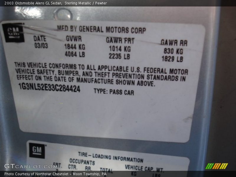 Sterling Metallic / Pewter 2003 Oldsmobile Alero GL Sedan