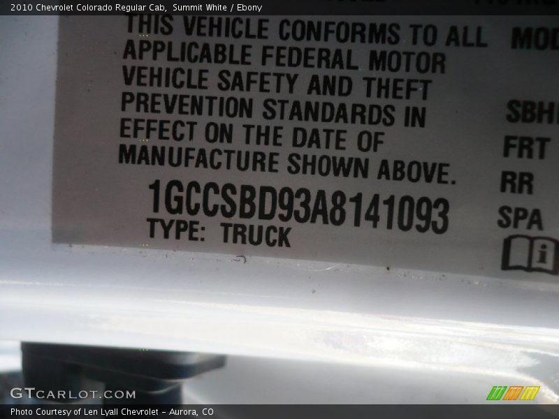 Summit White / Ebony 2010 Chevrolet Colorado Regular Cab