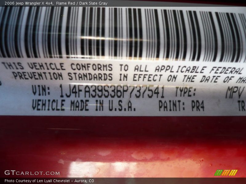 2006 Wrangler X 4x4 Flame Red Color Code PR4